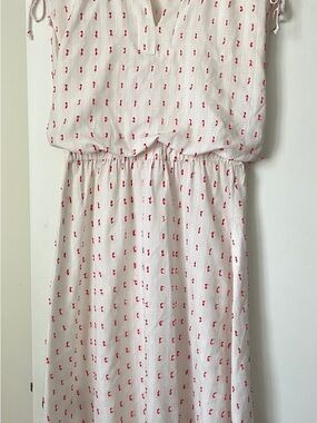 White Madi Dress with Red embroidered threads Print